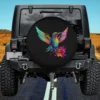 Colorful Tie-Dye Hummingbird Flower Art Spare Tire Cover No Camera Hole