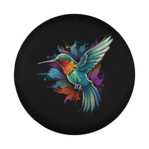 Colorful tie-dye hummingbird splash art design for spare tire covers