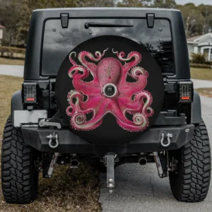colorful vintage kraken pink octopus spare tire cover with camera hole