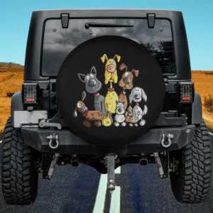 Colourful cartoon dog pile playful group spare tire cover with no camera hole for Jeep SUV RV