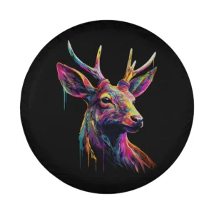 Colourful paint drip deer forest art motif for Jeep Cherokee spare tire cover