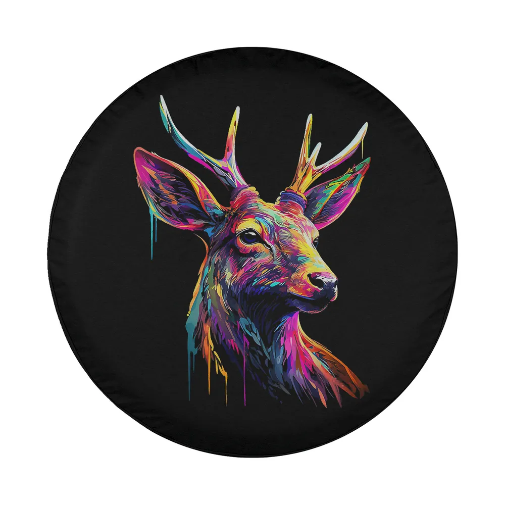 Colourful paint drip deer forest art motif for Jeep Cherokee spare tire cover