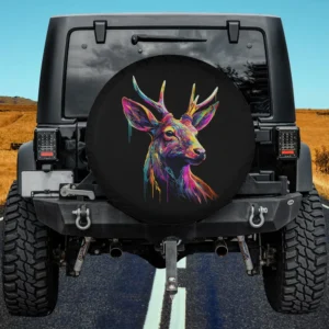 Colourful paint drip deer forest art spare tire cover for Jeep Cherokee, no camera hole