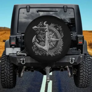 Compass and anchor vintage sailor spare tire cover with no camera hole for Jeep Cherokee
