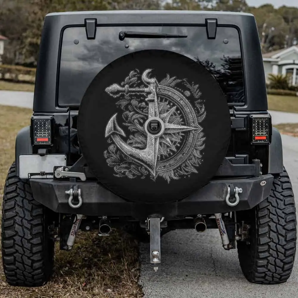 Compass and anchor vintage sailor spare tire cover with camera hole for Jeep Cherokee