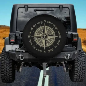 Compass cross bible verse Christian spare tire cover with no camera hole for Jeep or RV