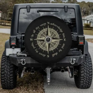 Compass cross bible verse Christian spare tire cover with backup camera hole for SUV or camper