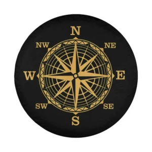 compass gold vintage nautical direction symbol retro spare tire cover art