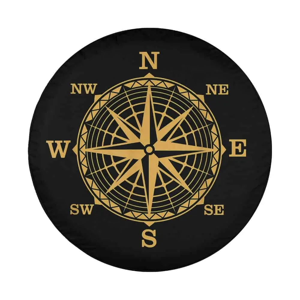 compass gold vintage nautical direction symbol retro spare tire cover art