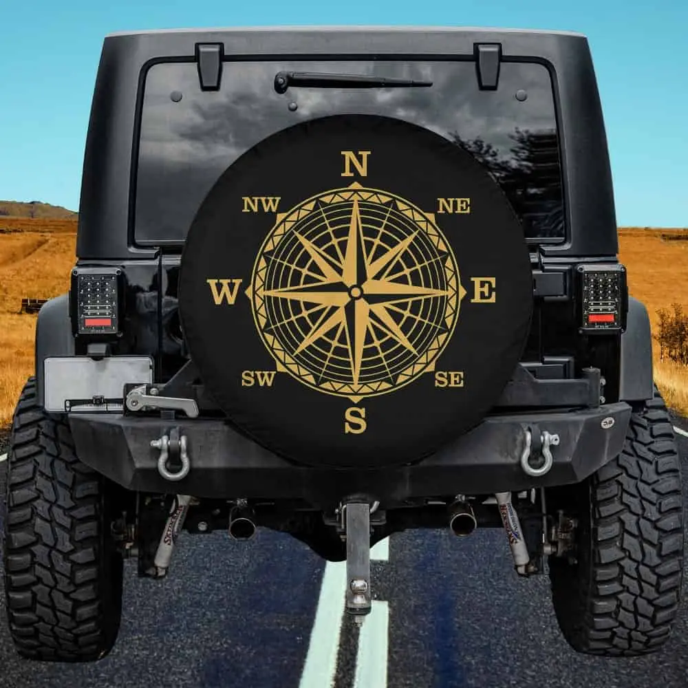 compass gold vintage nautical direction spare tire cover with no camera hole