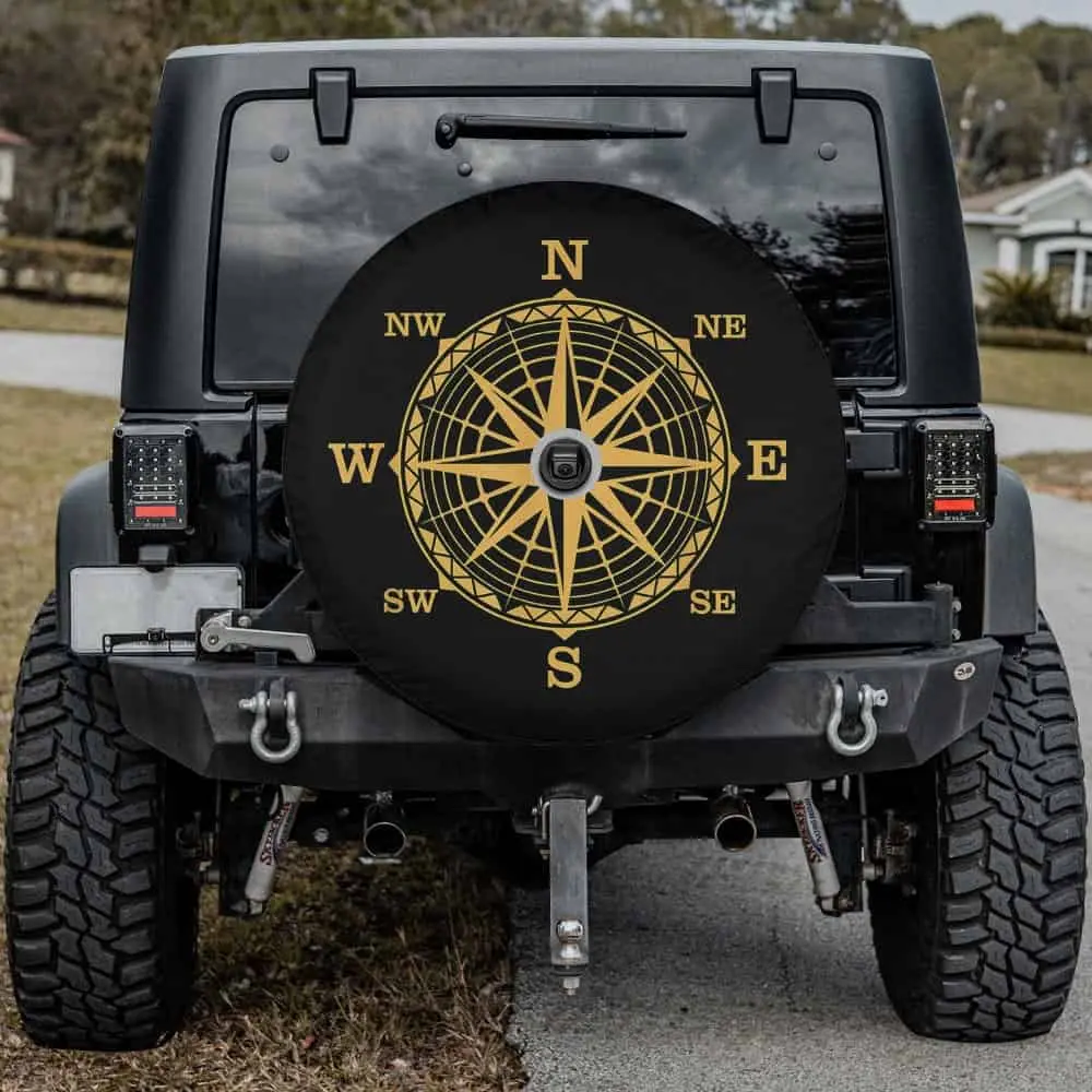 compass gold vintage nautical direction spare tire cover with backup camera hole