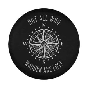 Compass monochrome not all who wander are lost design for spare tire covers