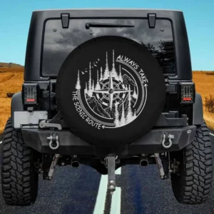 Compass and pine trees always take the scenic route spare tire cover no camera hole