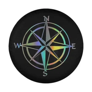 Iridescent hand drawn compass rose nautical design for spare tire cover