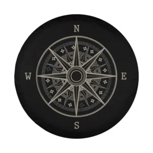detailed compass rose nautical line art design for spare tire cover