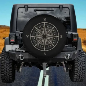 compass rose nautical line art spare tire cover with no camera hole for Jeep