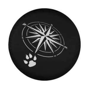 Compass rose and paw print design for utility trailer spare tire cover