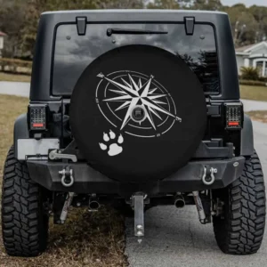 Compass rose paw print utility trailer spare tire cover with backup camera hole option