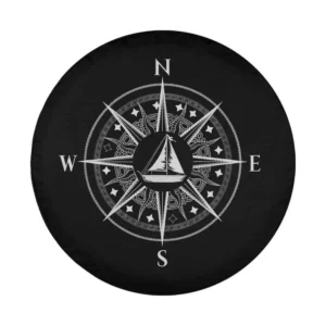 Compass rose and sailboat nautical design for spare tire cover