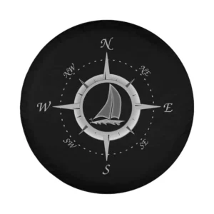 Compass rose and sailboat graphic for nautical spare tire cover design