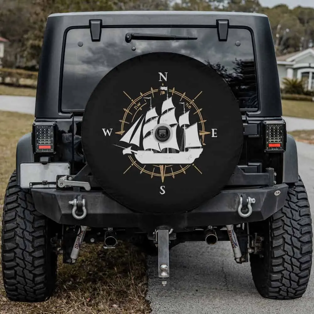 compass rose sailing ship nautical spare tire cover with camera hole