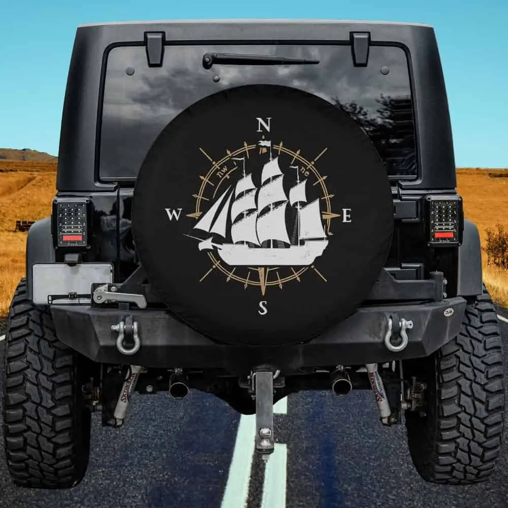 compass rose sailing ship nautical spare tire cover on RV Jeep SUV