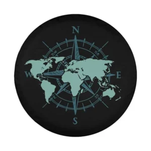 Design of teal world map and compass rose for Jeep Gladiator spare tire cover