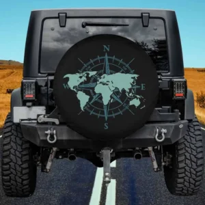 Compass Rose World Map Cartography Traveler Spare Tire Cover No Camera Hole