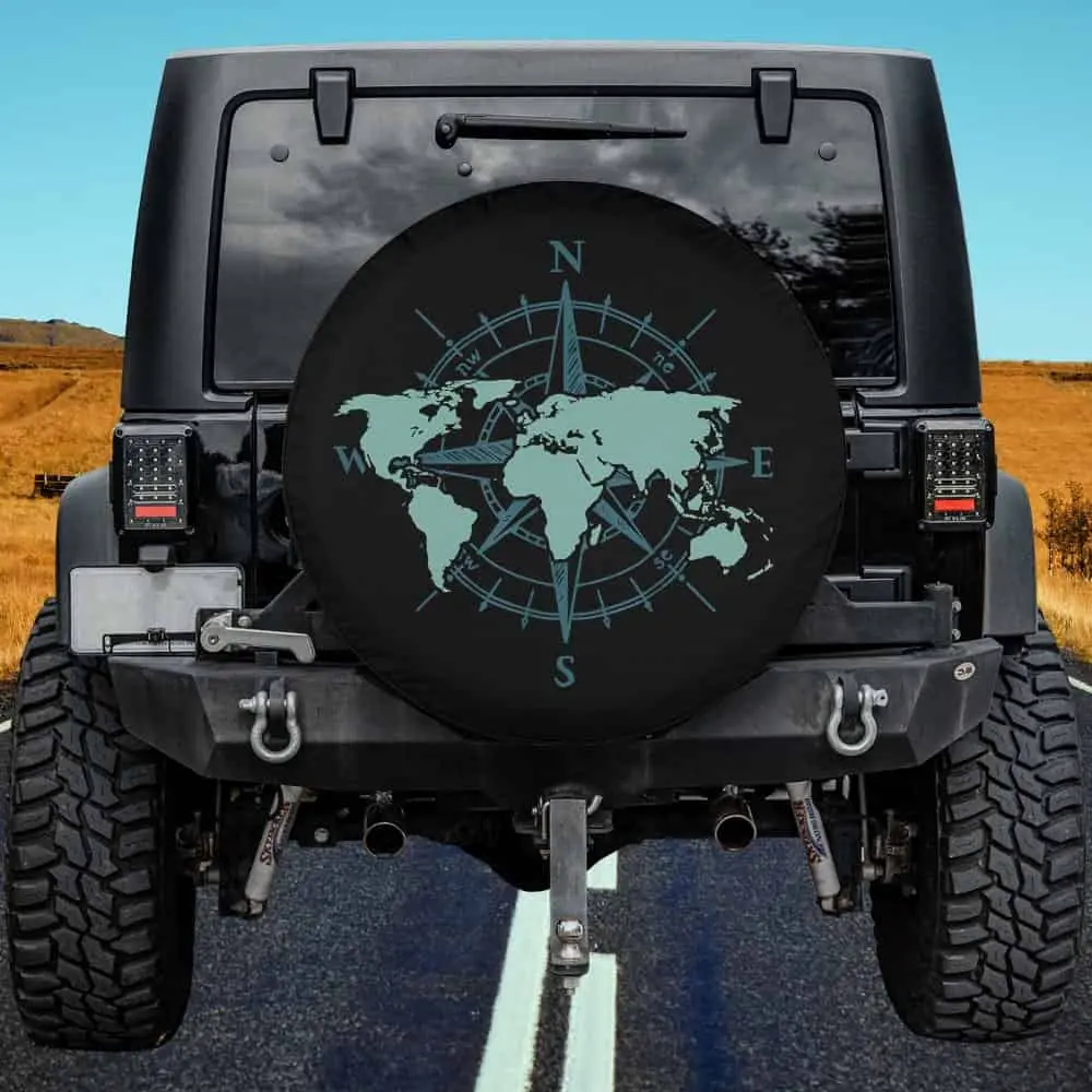 Compass Rose World Map Cartography Traveler Spare Tire Cover No Camera Hole