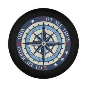 Compass stars not all who wander adventure tire cover design graphic only
