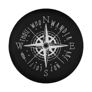 Hand-drawn compass and wander quote adventure spare tire cover design art