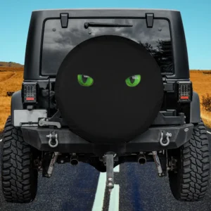 Cool Halloween Cat Faceeyes Green Black Spare Tire Cover No Camera Hole