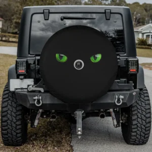 Cool Halloween cat face green eyes black spare tire cover with backup camera hole