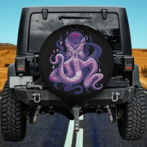 Cool trippy octopus backside spare tire cover without camera hole on Jeep SUV
