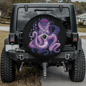 Cool trippy octopus backside spare tire cover with camera hole on Jeep SUV