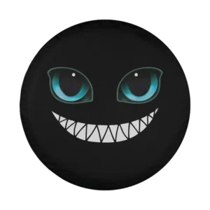 Cartoon grinse monster cat face with blue eyes and wide grin, design only