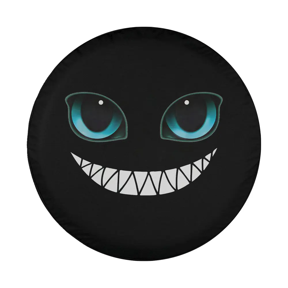Cartoon grinse monster cat face with blue eyes and wide grin, design only