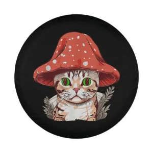 kawaii cat with red mushroom hat cottagecore spare tire cover design only