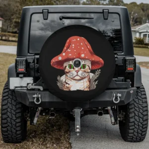 cottagecore mushroom hat cat kawaii spare tire cover with backup camera hole for SUV