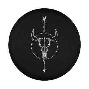 Cow skull arrow compass tattoo art linework design for spare tire cover
