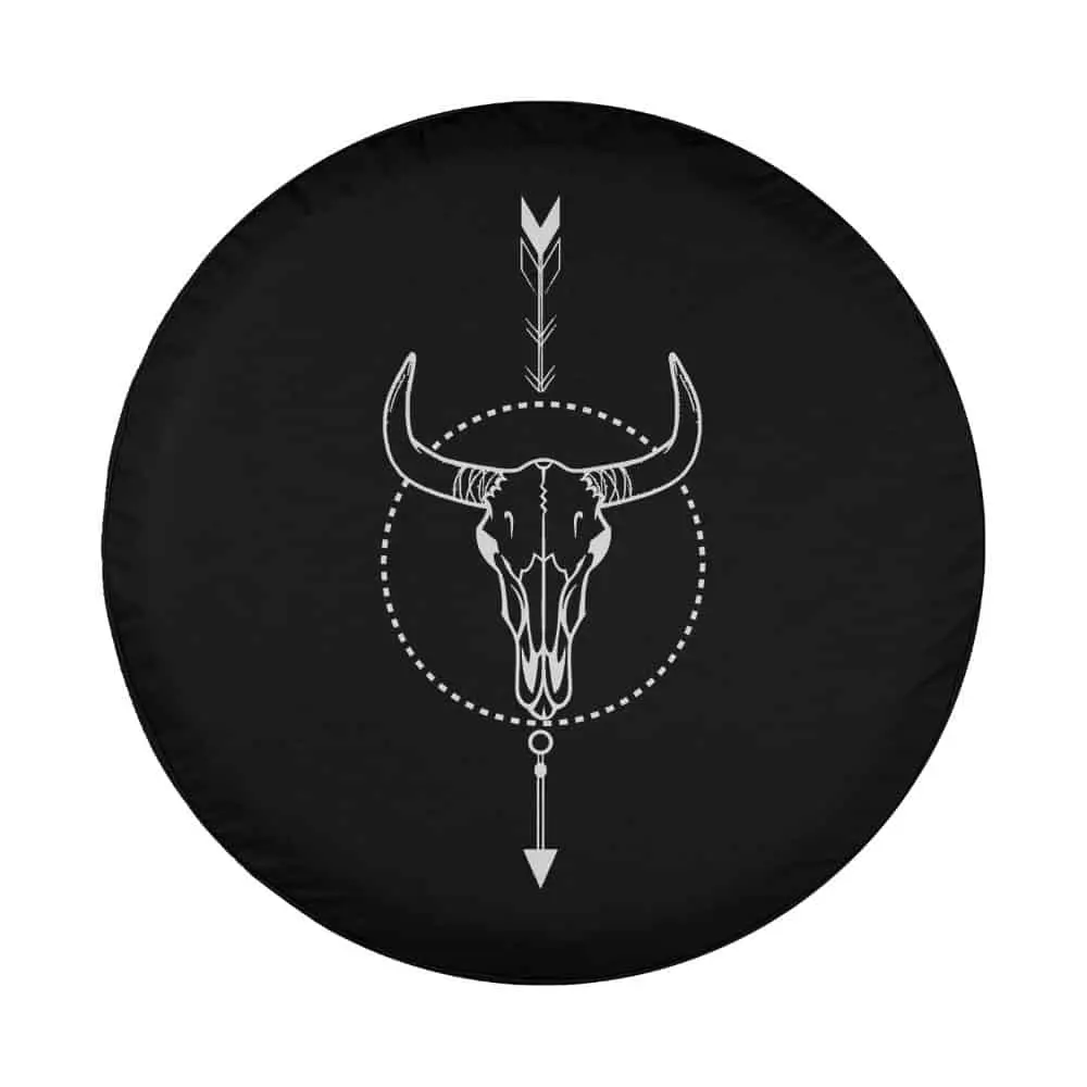 Cow skull arrow compass tattoo art linework design for spare tire cover