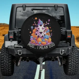 Witch Hat Cow Jack-O-Lantern Halloween Spare Tire Cover No Camera Hole