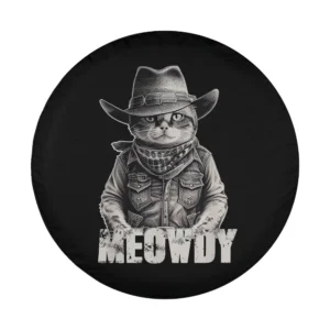 cowboy hat bandana cat meowdy western spare tire cover design illustration