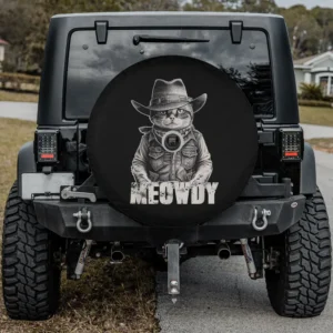 cowboy hat bandana cat meowdy western spare tire cover with backup camera hole installed