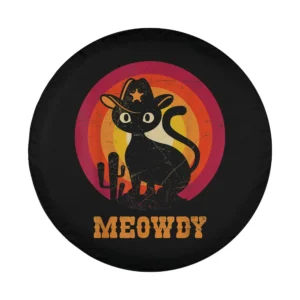 Funny meowdy meme cat in cowboy hat with cactus and sunset design only