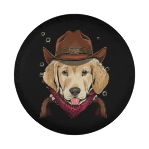 Hand-drawn Labrador dog in cowboy hat and red bandana illustration