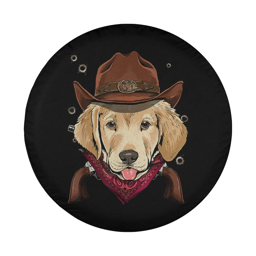 Hand-drawn Labrador dog in cowboy hat and red bandana illustration
