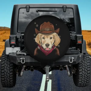 Cowboy hat red bandana Labrador dog spare tire cover on Jeep
