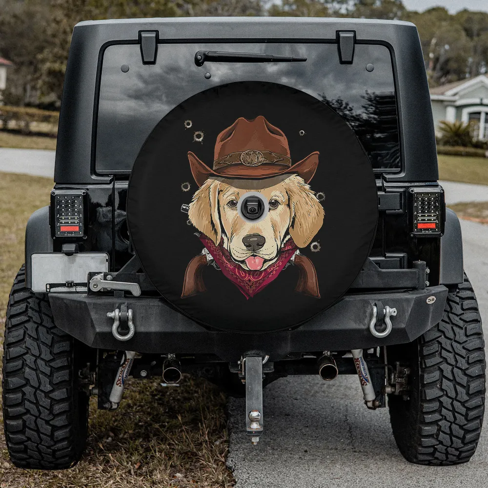 Cowboy hat red bandana Labrador dog spare tire cover with camera hole
