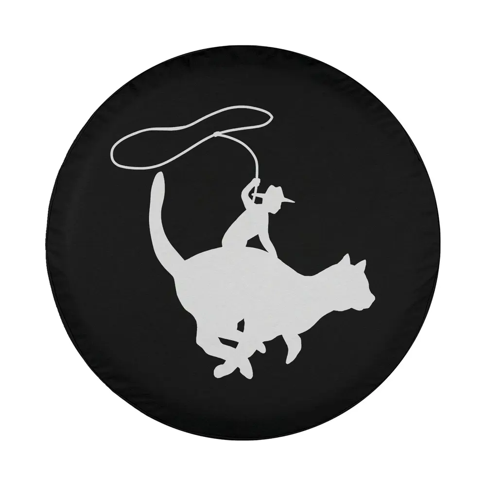 Cowboy lasso cat silhouette herder design on spare tire cover